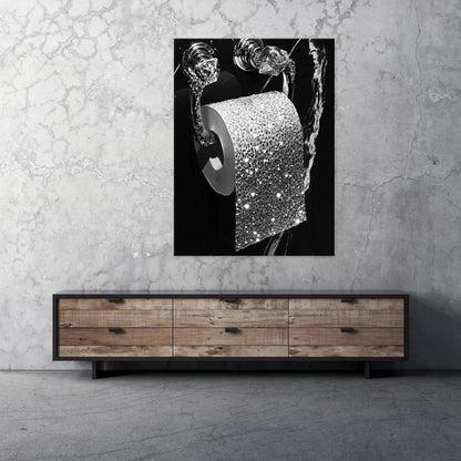 Modernus sidabro ir juodos spalvų paveikslas vonios kambariui ant drobės, 60 × 40 cm