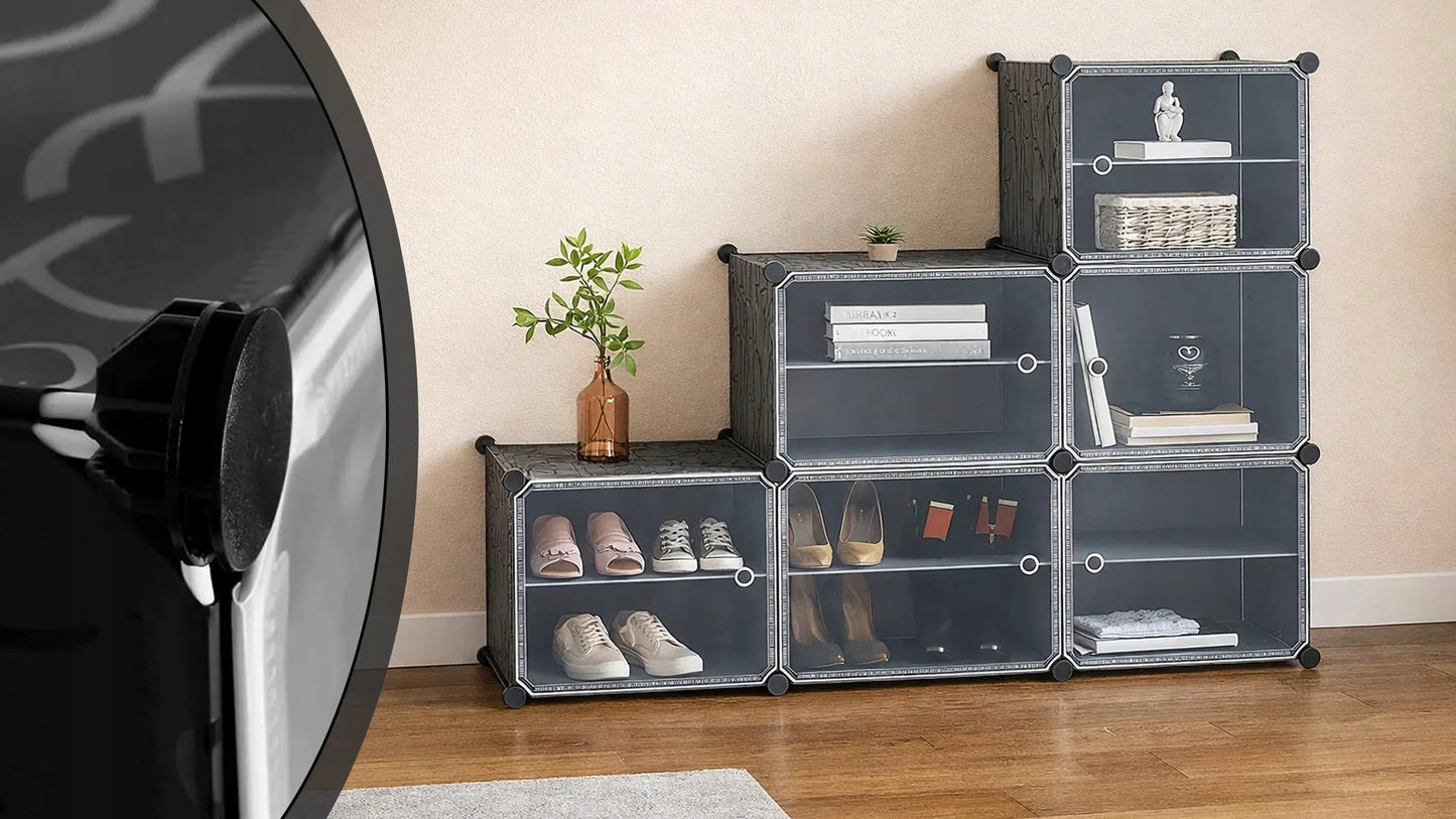 Modulinė spinta lentyna garderobinė 12 lygių 6 moduliai batų ir drabužių spintelė