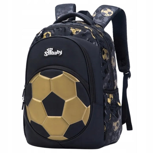 Mokyklinė kuprinė berniukui „Auksinis futbolo kamuolys“, talpinanti A4 formatą, lengva, skirta 1–3 klasėms