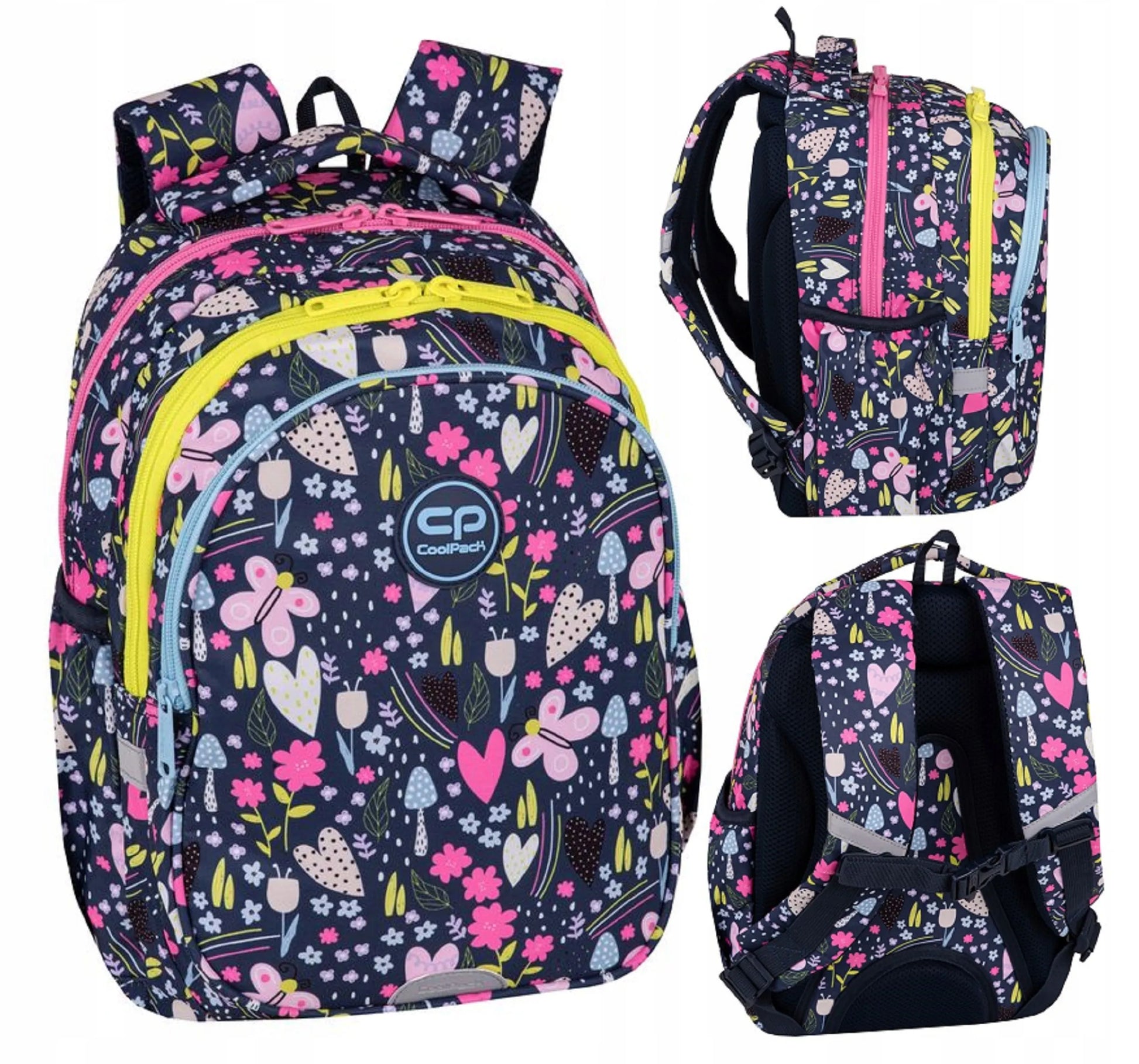Mokyklinė kuprinė „Coolpack“ mergaitėms 1-3 klasei, gėlių raštas