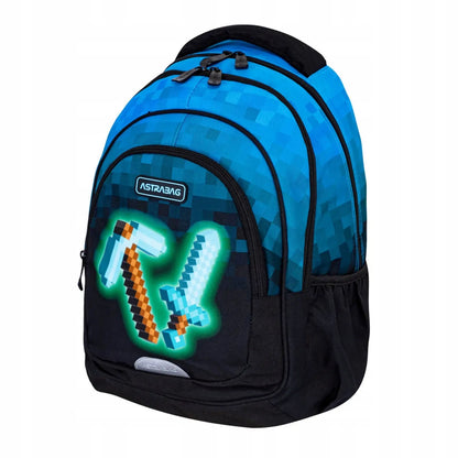 Mokyklinė kuprinė Minecraft Blue Pixel AB330 3 skyrių 20l ASTRABAG