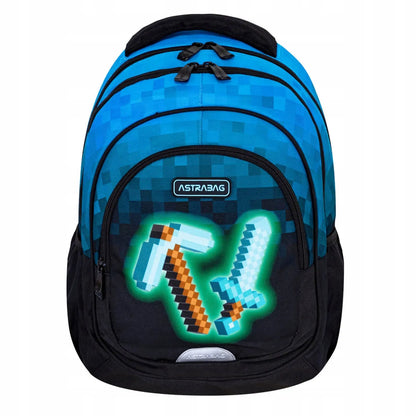 Mokyklinė kuprinė Minecraft Blue Pixel AB330 3 skyrių 20l ASTRABAG