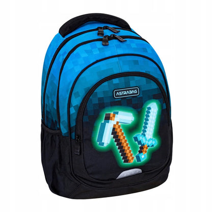Mokyklinė kuprinė Minecraft Blue Pixel AB330 3 skyrių 20l ASTRABAG
