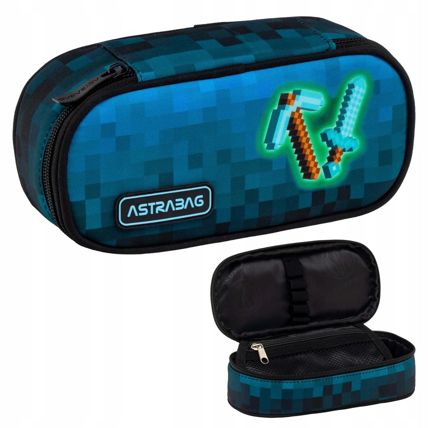 Mokyklinis rinkinys Astra Minecraft Blue Pixel – kuprinė, penalas ir maišelis