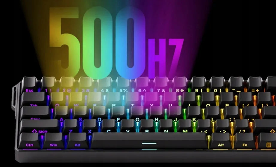 MonsGeek Fun68 Pro HE – juoda klaviatūra su šoniniu ženklinimu, „Rapid Trigger“, „Hall Effect“ ir RGB apšvietimu