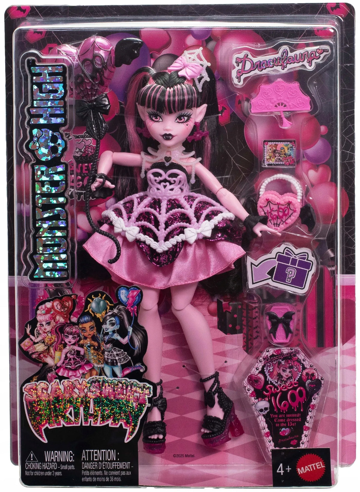 Monster High Draculaura „Baisiai saldus gimtadienis“ lėlė, 27 cm, su balionu ir aksesuarais