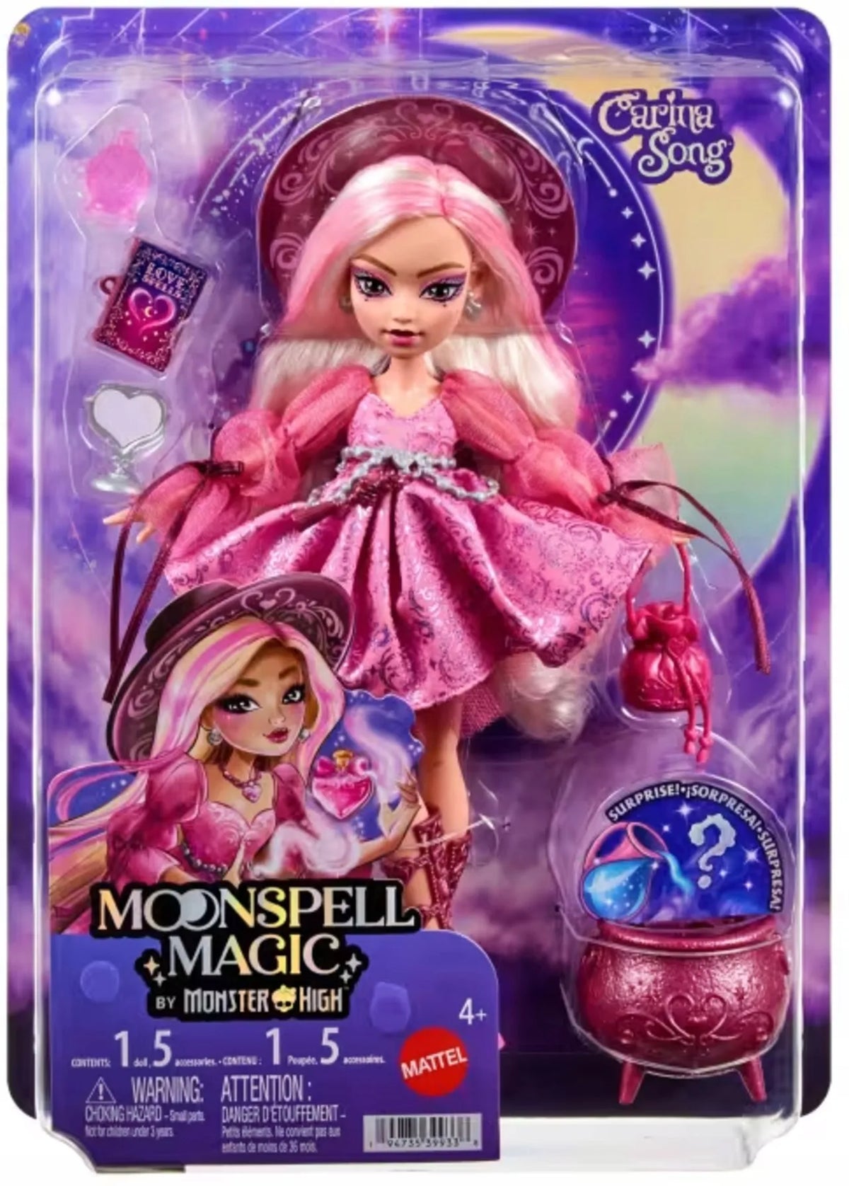 Monster High Moonspell Magic lėlė Carina Song, Meilės ragana, su aksesuarais