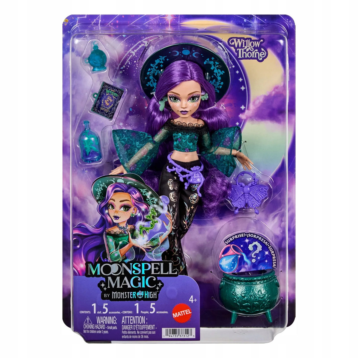 „Monster High Moonspell Magic“ lėlė Willow Thorne – gamtos ragana su aksesuarais