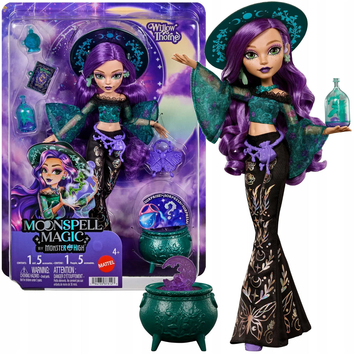 „Monster High Moonspell Magic“ lėlė Willow Thorne – gamtos ragana su aksesuarais