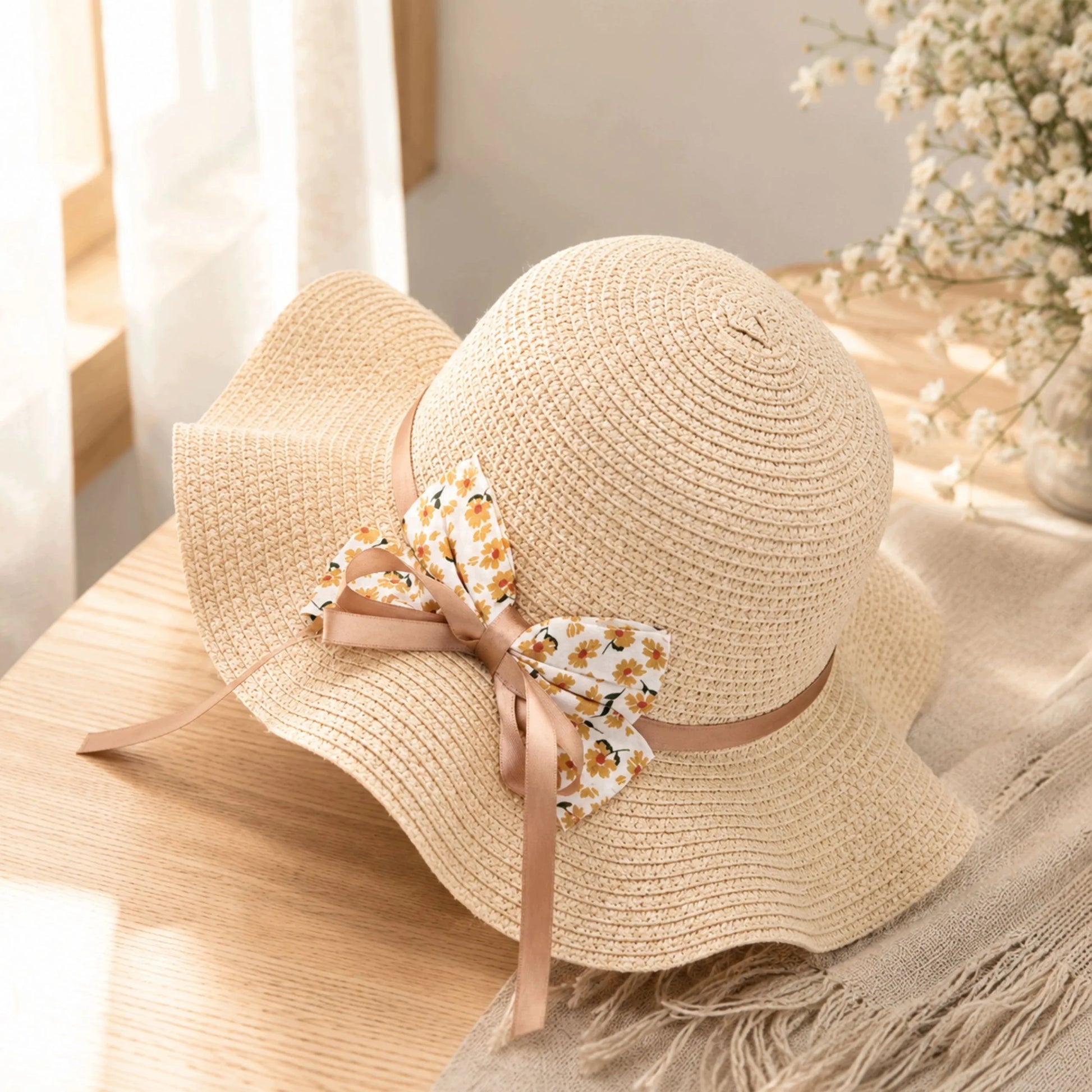 Moteriška šiaudinė kepurė nuo saulės vasarai paplūdimiui Boho stiliaus + rankinė