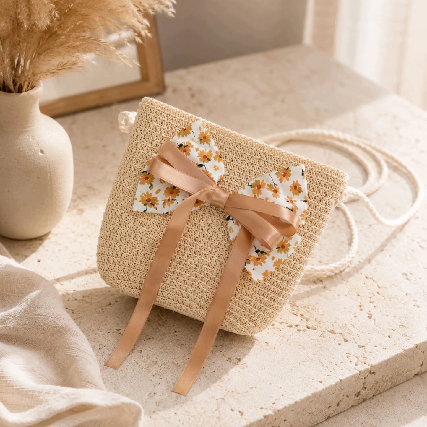 Moteriška šiaudinė kepurė nuo saulės vasarai paplūdimiui Boho stiliaus + rankinė