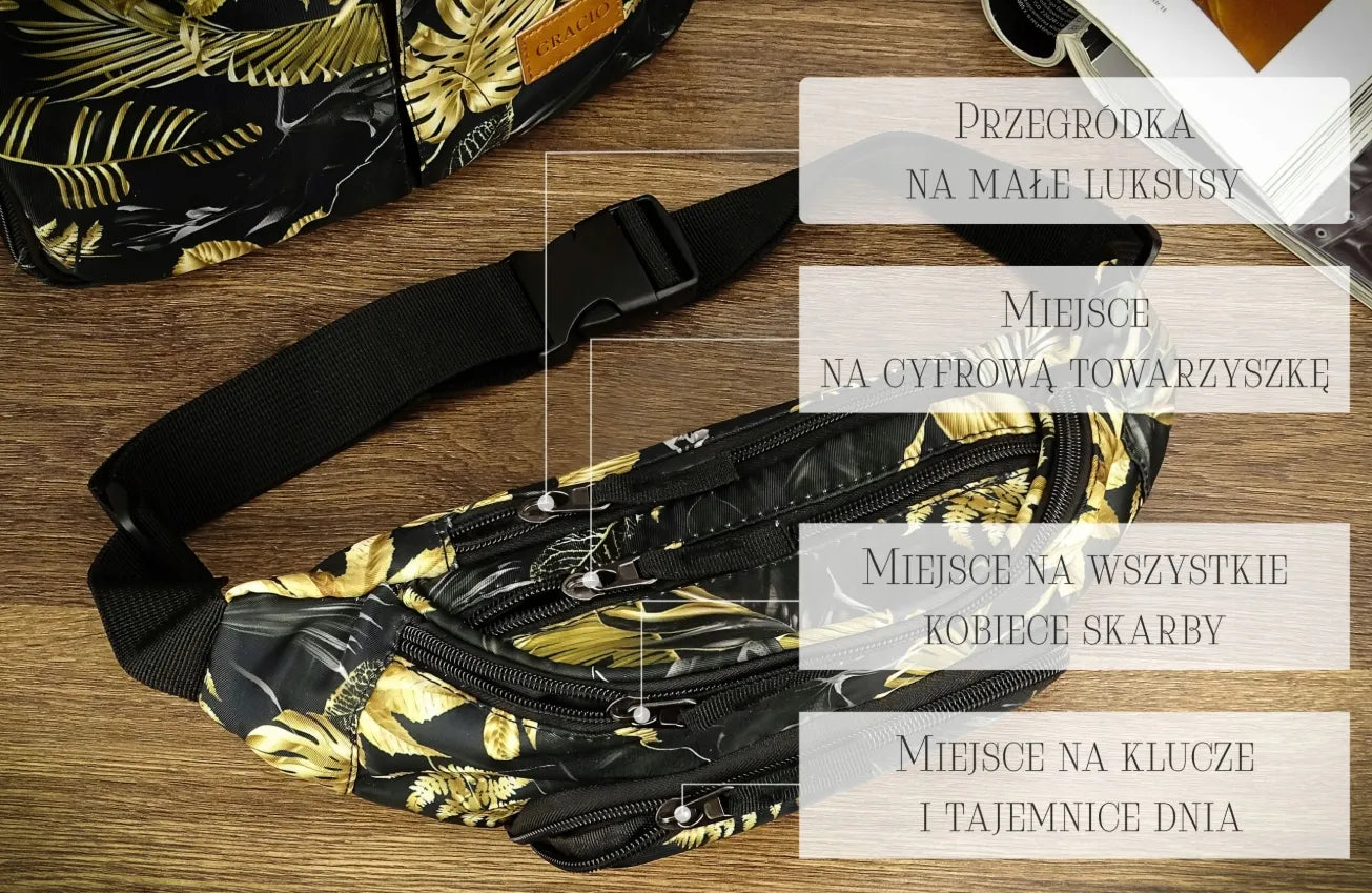 Moteriškas juosmens krepšys Gracio Leaves-Gold
