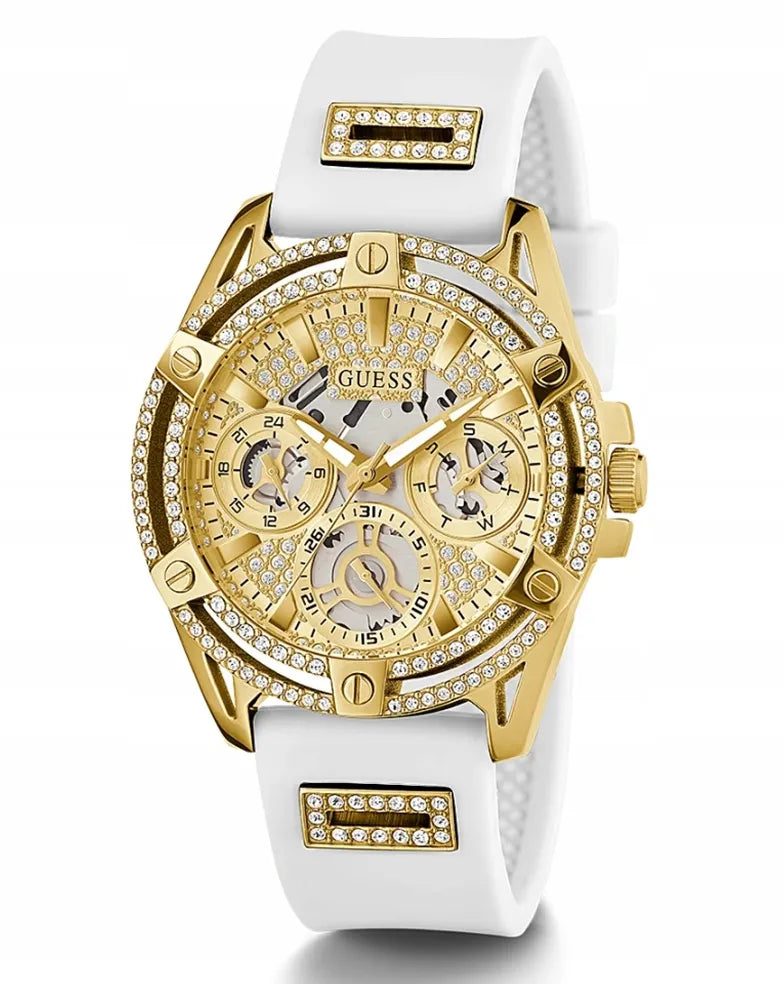 MOTERIŠKAS LAIKRODIS GUESS GW0536L2 QUEEN AUKSINIS+BALTAS ORIGINALUS GW + DĖŽUTĖ