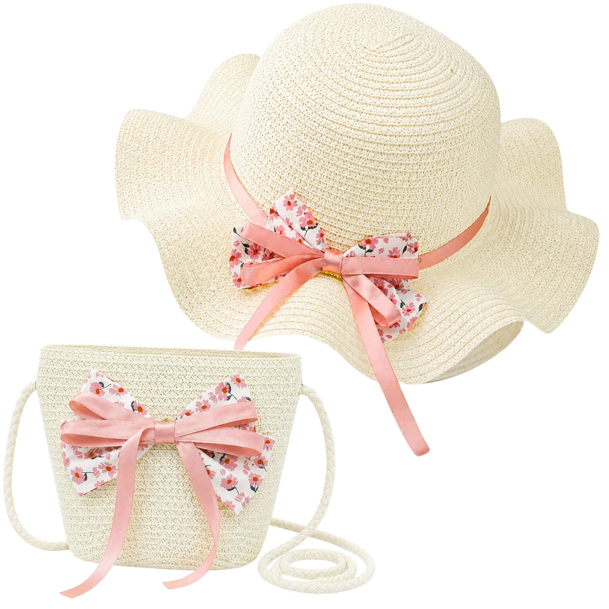 Moteriškas šiaudinis skrybėlaitė nuo saulės vasarai paplūdimio boho + krepšys