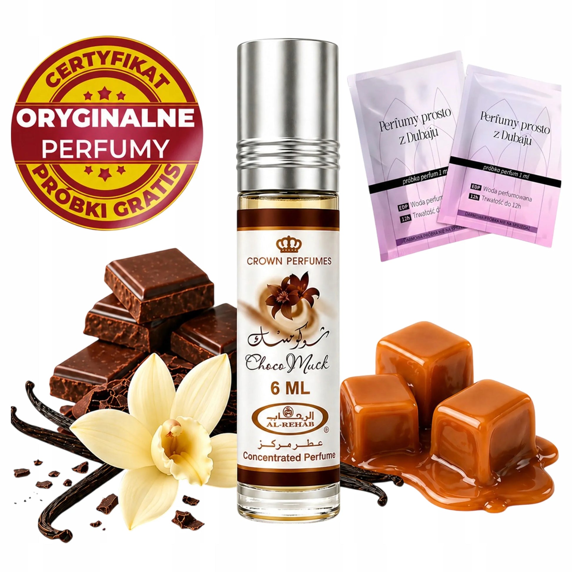 Moteriški kvepalai Al-Rehab Choco Musk, šokolado ir vanilės aromatas, originalūs, 6 ml