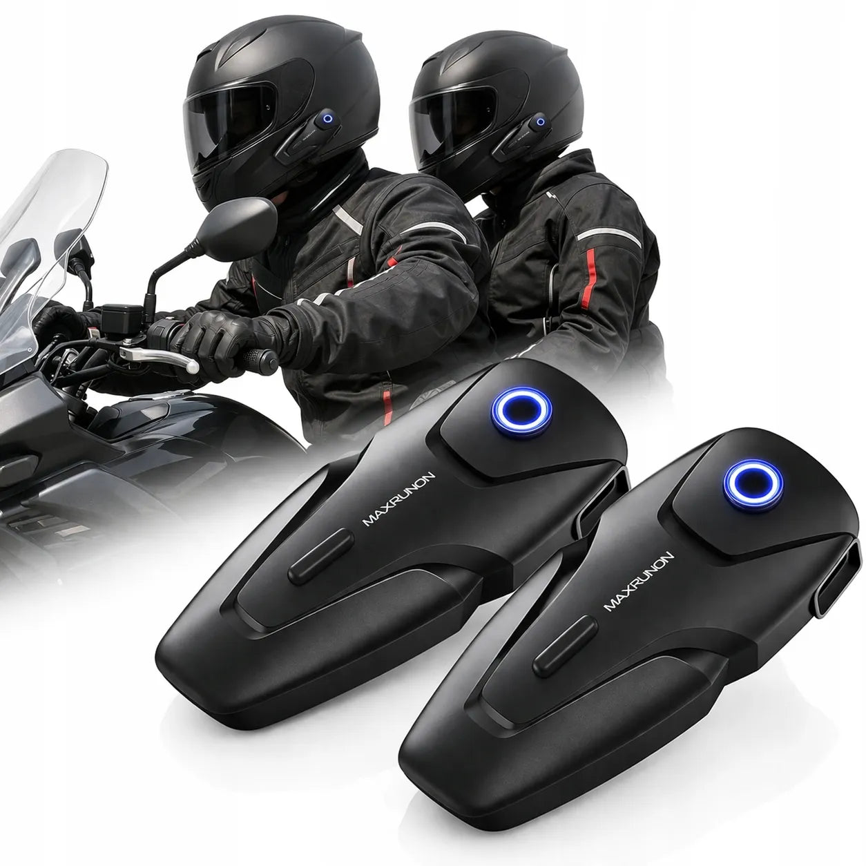 Motociklo domofonas 2 vnt. Bluetooth 5.3 ANC 100km/h FM 500m 2 asmenims