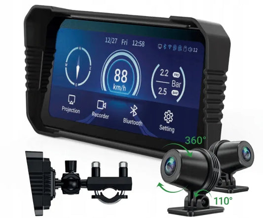 Motociklo išmanusis įrenginys NAVITEL MS850 DUAL su dviem STARVIS kameromis, atsparus vandeniui