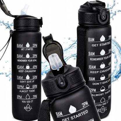 Motyvuojantis vandens butelis 1000 ml, gertuvė su matavimo skale sporto salei, fitnesui, 1 l