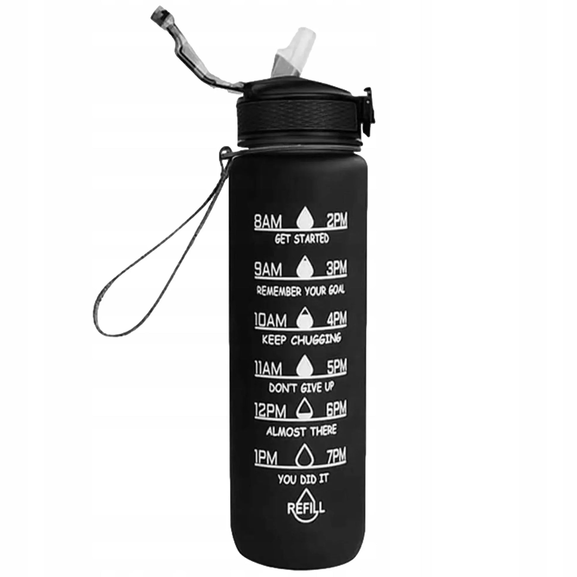 Motyvuojantis vandens butelis 1000 ml, gertuvė su matavimo skale sporto salei, fitnesui, 1 l