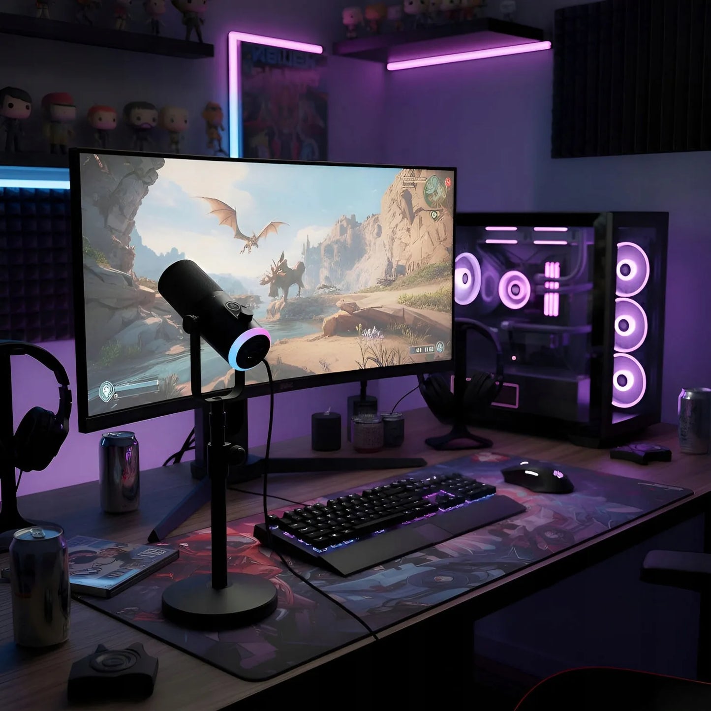 Mozos GM-ONE-BK dinaminis USB XLR RGB LED žaidimų mikrofonas