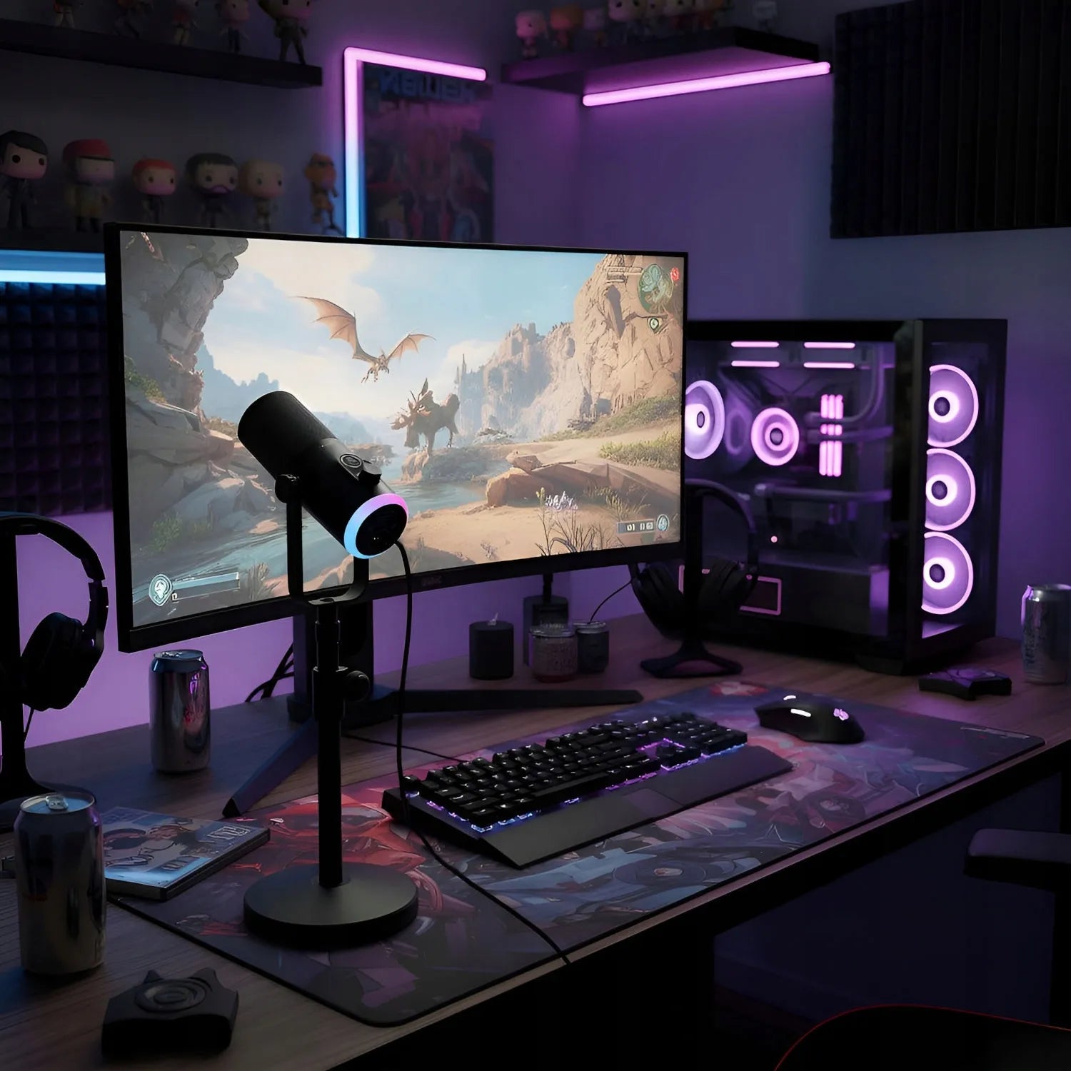 Mozos GM-ONE-BK dinaminis USB XLR RGB LED žaidimų mikrofonas