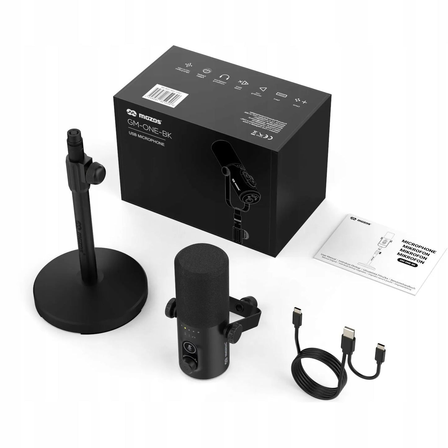 Mozos GM-ONE-BK dinaminis USB XLR RGB LED žaidimų mikrofonas
