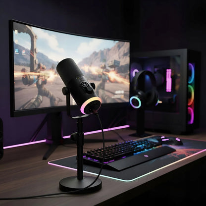 Mozos GM-ONE-BK dinaminis USB XLR RGB LED žaidimų mikrofonas