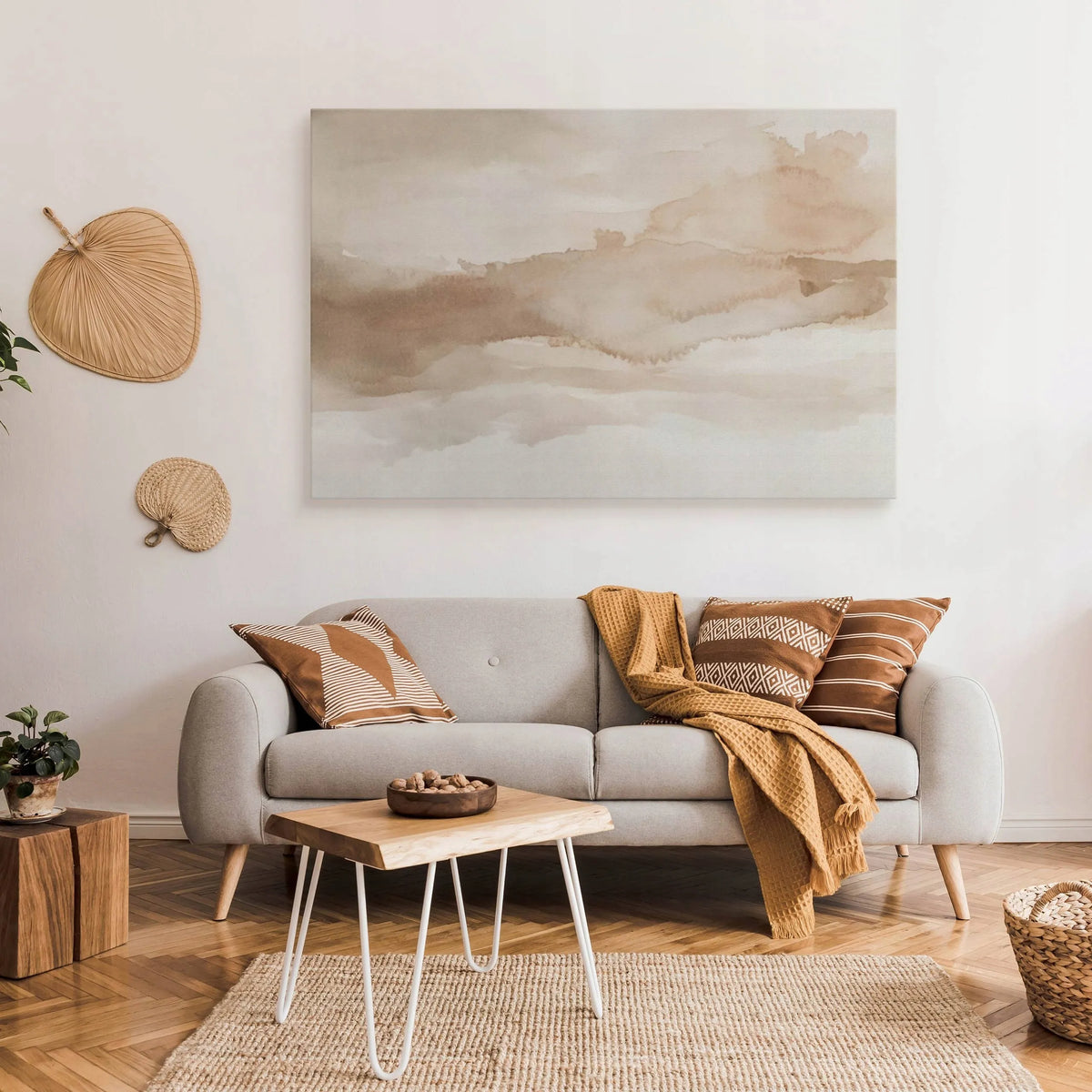 „Muralo“ abstraktus boho stiliaus smėlio spalvų paveikslas ant drobės, 120 × 80 cm