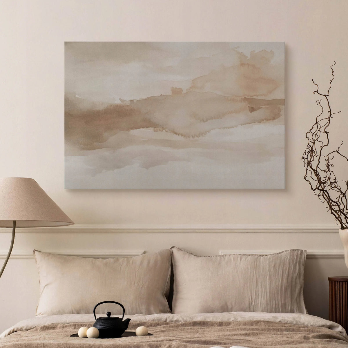 „Muralo“ abstraktus boho stiliaus smėlio spalvų paveikslas ant drobės, 120 × 80 cm