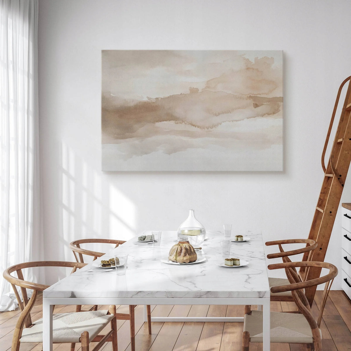 „Muralo“ abstraktus boho stiliaus smėlio spalvų paveikslas ant drobės, 120 × 80 cm