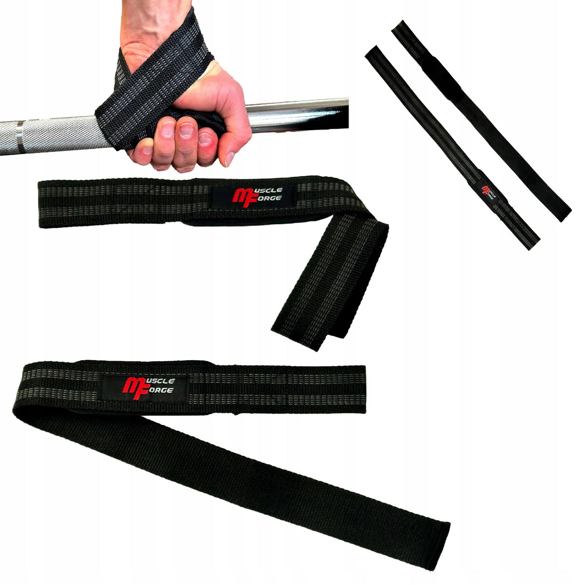 MuscleForge KF-164 sustiprinti diržai mirties traukai, riešų juostos treniruotėms, 2 vnt.