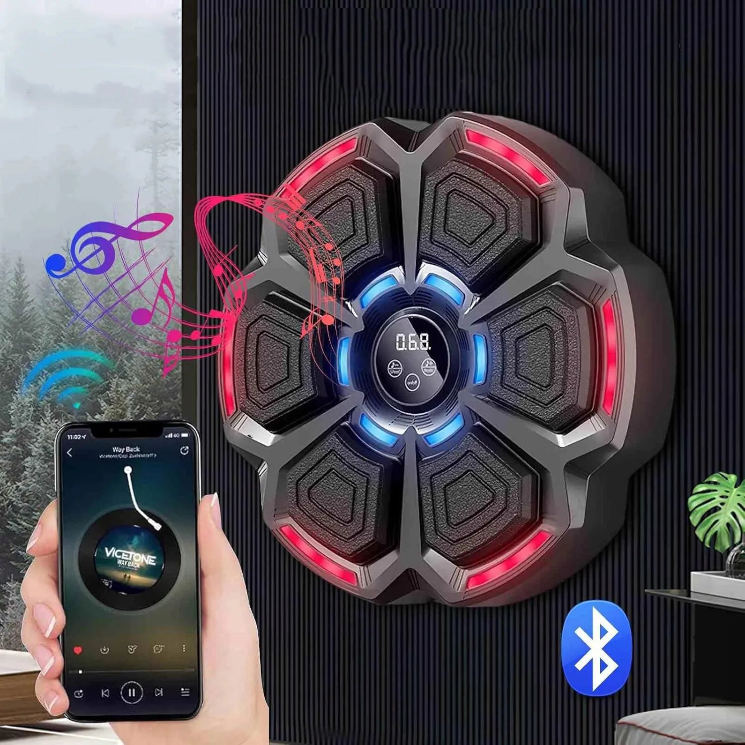 Muzikinis bokso treniruoklis su Bluetooth ir pirštinėmis, 9 greičio lygiai, juodas