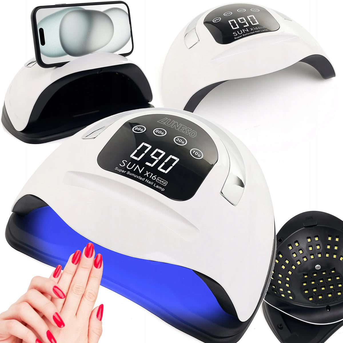 Nagų lempa hibridiniam lakui ir geliui UV SUN X16 LCD DUAL LED 320 W, naujausias modelis