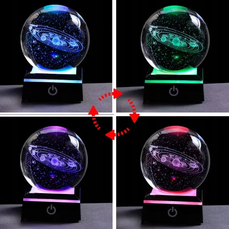 Naktinė 3D lempa – „Saturn“ kristalinis rutulys su LED