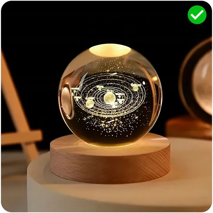 Naktinė 3D lempa – „Saulės sistema“ krištolinio rutulio LED šviestuvas