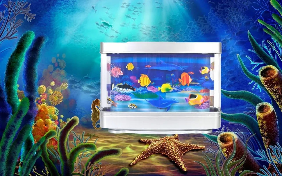 Naktinė lempa jūrinis akvariumas plaukiojančios žuvytės judantis paveiksliukas LED 3D fonas