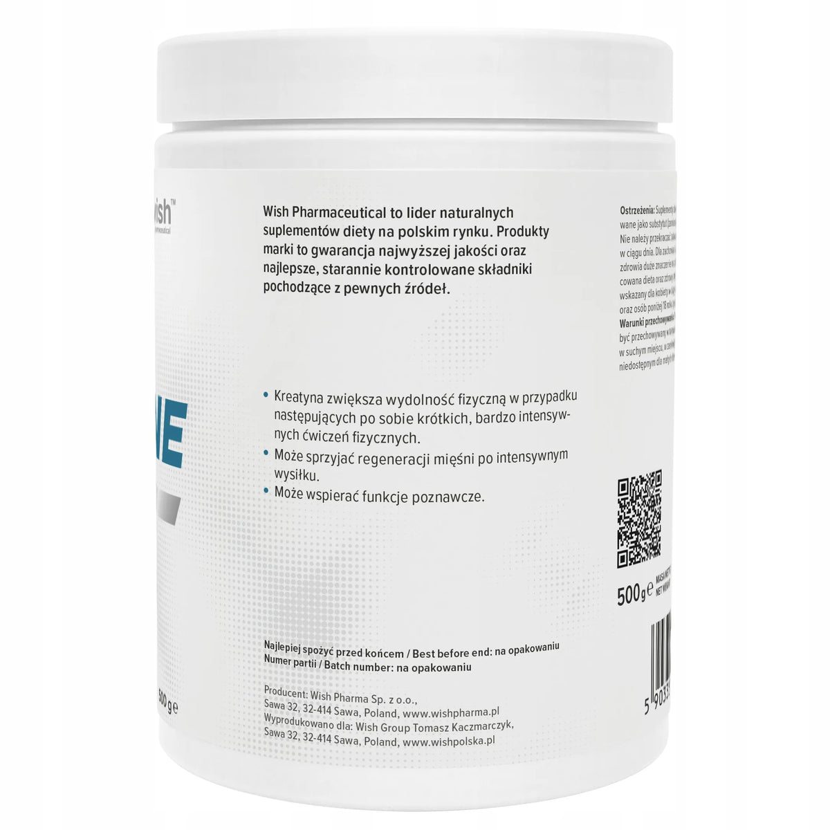 Natūralus kreatino monohidratas „Wish Pharmaceutical“, 500 g – 100 porcijų
