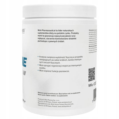 Natūralus kreatino monohidratas „Wish Pharmaceutical“, 500 g – 100 porcijų