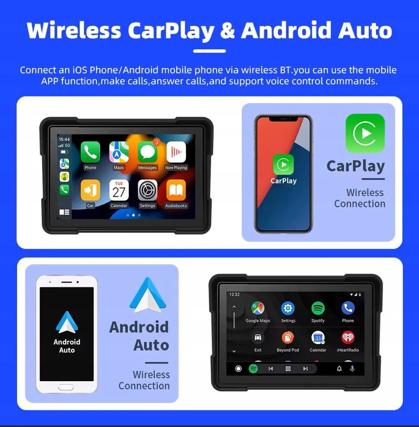 „Navic“ motociklo ekranas su „CarPlay“ ir „Android Auto“, 5 colių belaidė navigacija