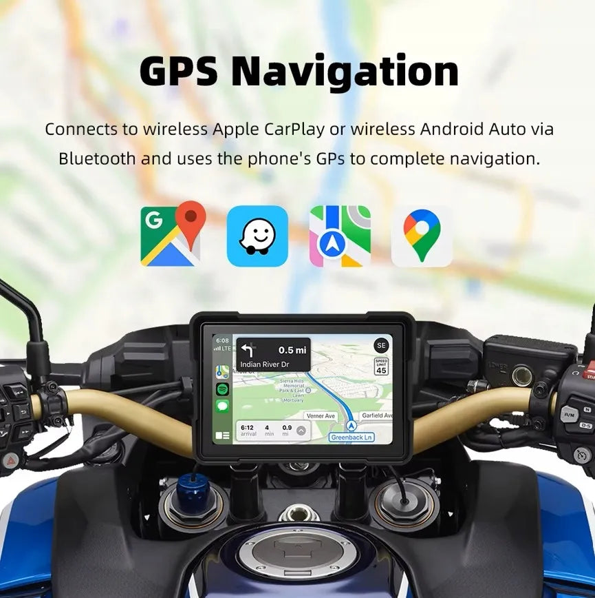 „Navic“ motociklo ekranas su „CarPlay“ ir „Android Auto“, 5 colių belaidė navigacija