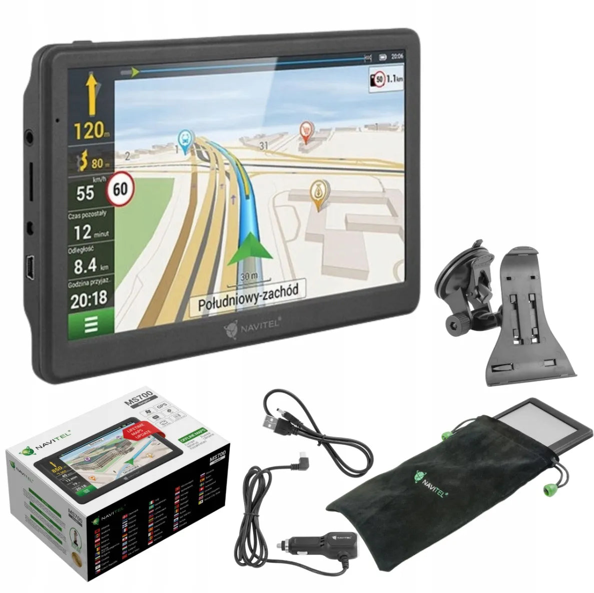 NAVITEL MS700 / E700 7 colių GPS navigacija su Europos žemėlapiais, fotoradarais ir sunkvežimių maršrutais
