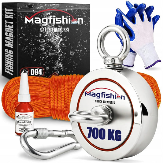 Neodiminis magnetas 700 kg, virvė 20 m, rinkinys paieškai vandenyje, pirštinės, stiprus
