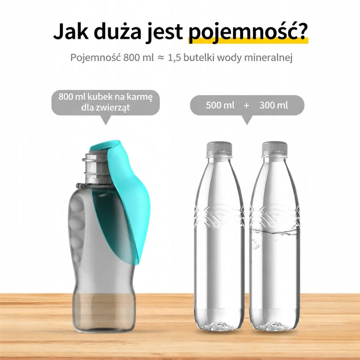Nešiojama 800 ml vandens gertuvė šunims ir augintiniams su sulankstomu dubenėliu