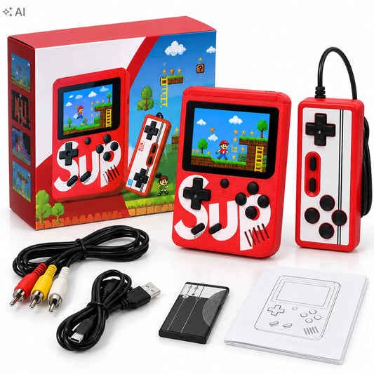 Nešiojama retro mini žaidimų konsolė, 400 žaidimų, LCD ekranas, valdiklis, prijungimas prie televizoriaus, 2 žaidėjams
