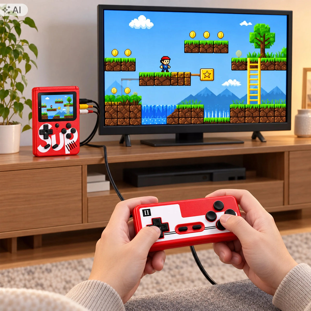Nešiojama retro mini žaidimų konsolė, 400 žaidimų, LCD ekranas, valdiklis, prijungimas prie televizoriaus, 2 žaidėjams