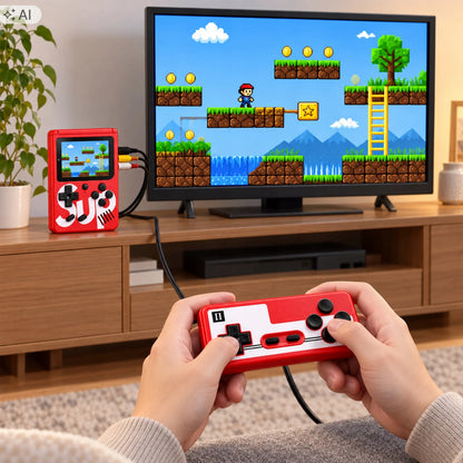 Nešiojama retro mini žaidimų konsolė, 400 žaidimų, LCD ekranas, valdiklis, prijungimas prie televizoriaus, 2 žaidėjams