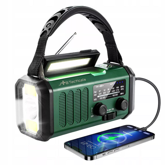 Nešiojamas avarinis FM/AM radijas JB Tacticals , saulės energija, su rankena, maitinimo funkcija, žibintuvėlis