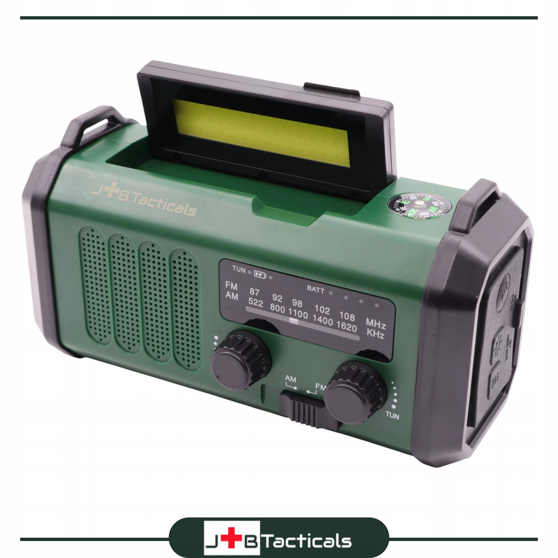 Nešiojamas avarinis FM/AM radijas JB Tacticals , saulės energija, su rankena, maitinimo funkcija, žibintuvėlis