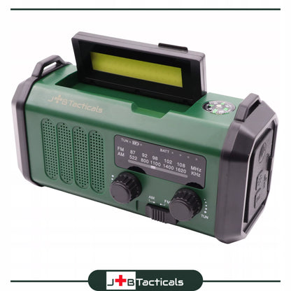 Nešiojamas avarinis FM/AM radijas JB Tacticals , saulės energija, su rankena, maitinimo funkcija, žibintuvėlis