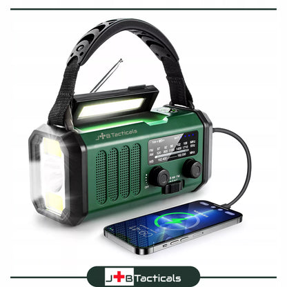 Nešiojamas avarinis FM/AM radijas JB Tacticals , saulės energija, su rankena, maitinimo funkcija, žibintuvėlis